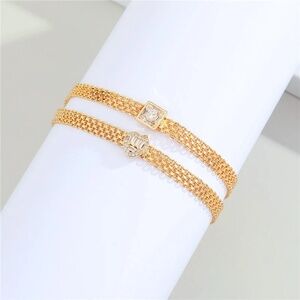 Water Resistant 18KT Gold Plated Baguette Zircon Heart or Square Stone Bracelet